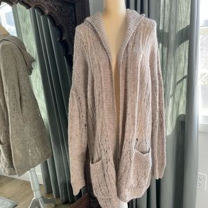 Free People Alpaca lemon drop hooded crochet sweater coat. Size Small